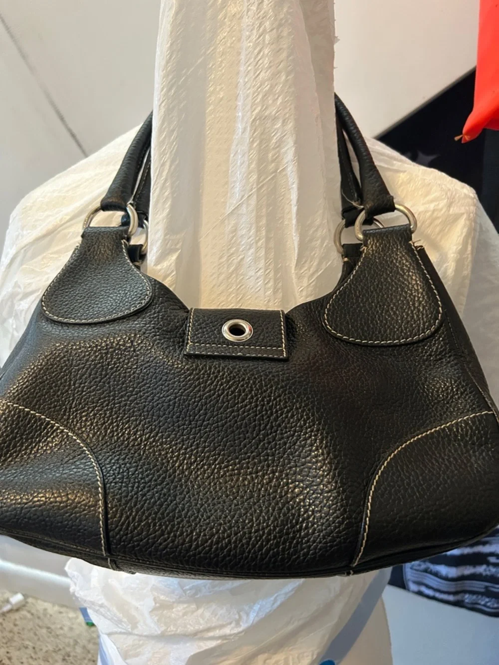 Prada Black Pebbled Leather Shoulder Bag with Buckle - Picture 3 of 3